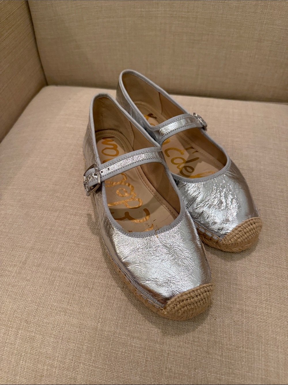 Sam Edelman Silver Metallic Mary Jane Espadrille Flats